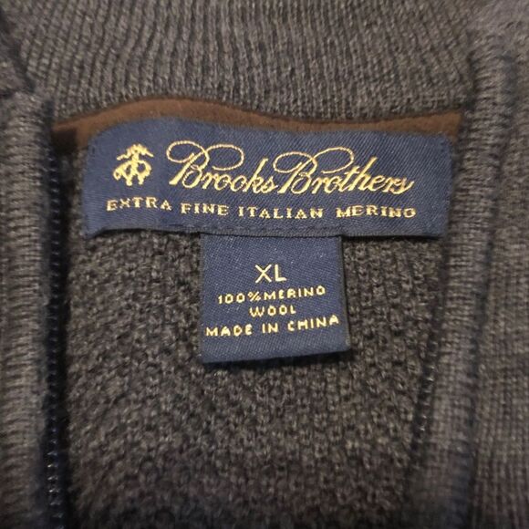 Brooks Brothers Sz XL Gray Extra Fine Italian Merino Wool Half-Zip Sweater - Picture 2 of 6